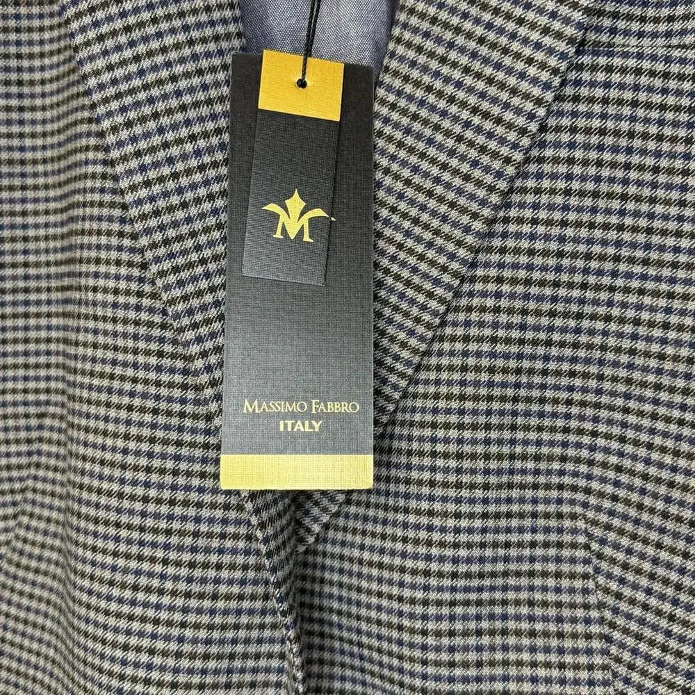 Massimo Fabbro Houndstooth Blazer Size S Gray Check Jacket Elbow Patches